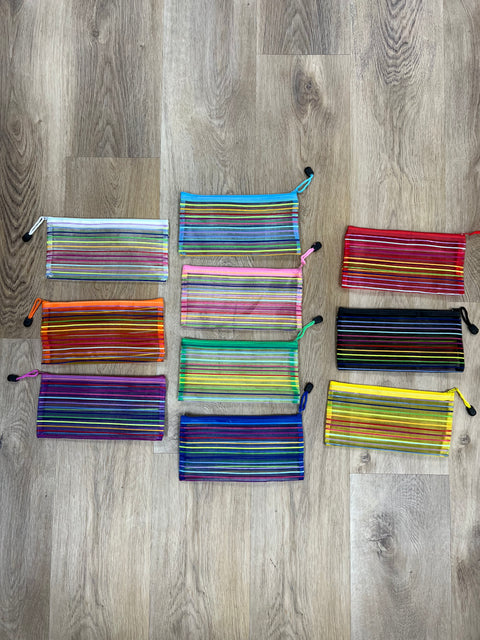 Striped Mesh Zipper Pouch