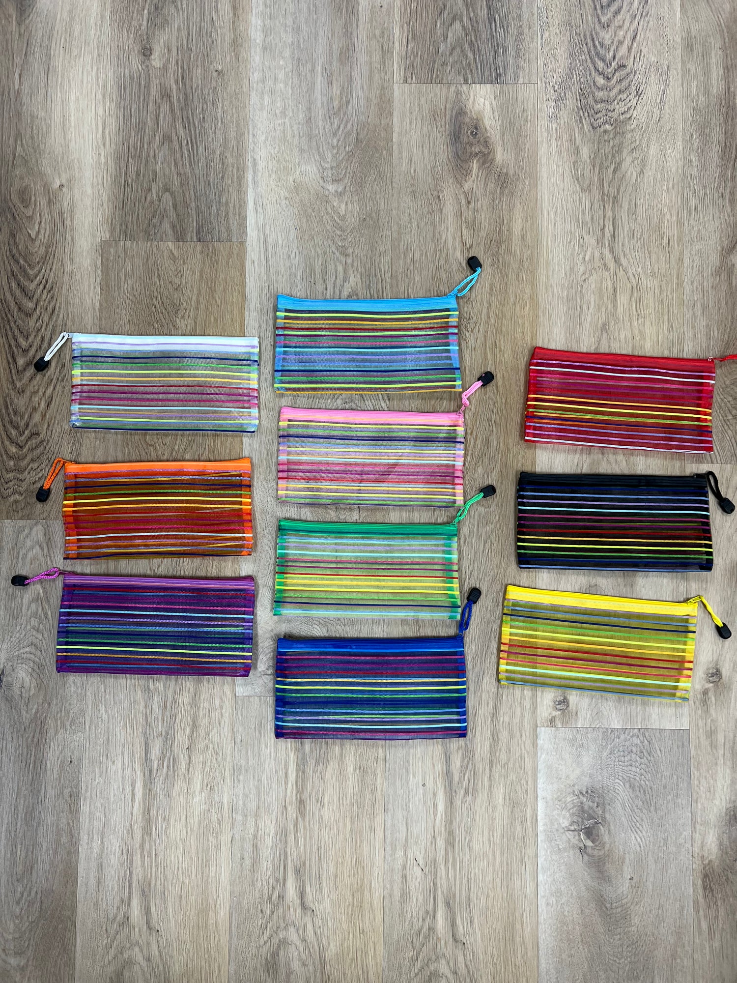 Striped Mesh Zipper Pouch