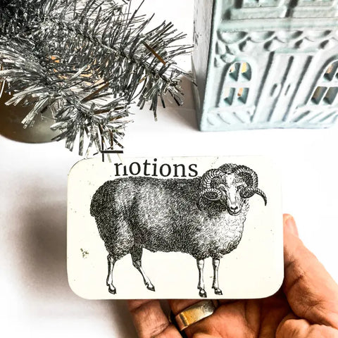 Sheep Notions Tins with Knitting Notions