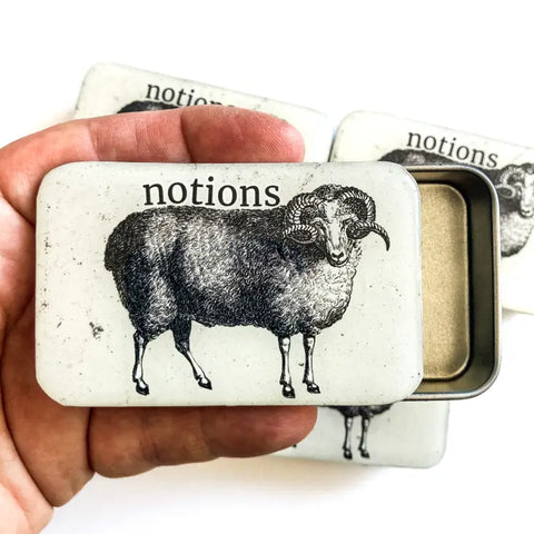 Sheep Notions Tins with Knitting Notions
